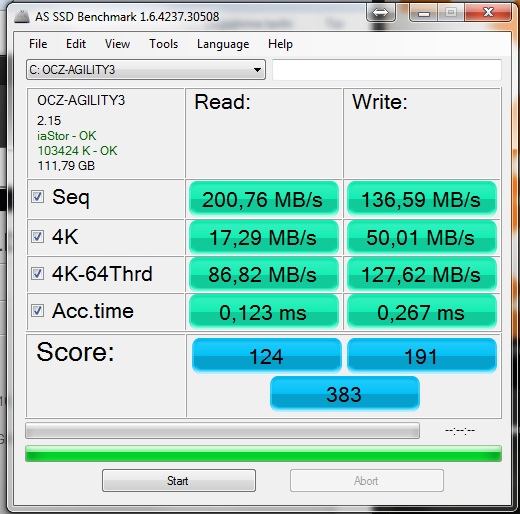  OCZ Agility 3 120GB SSD Değerleri