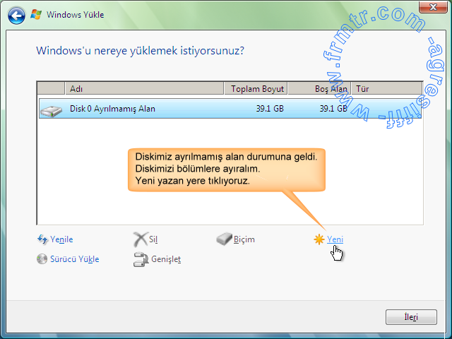  Windows Vista ya nasıl format atılır?ACİ