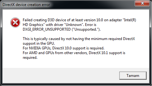  DirectX device creation error