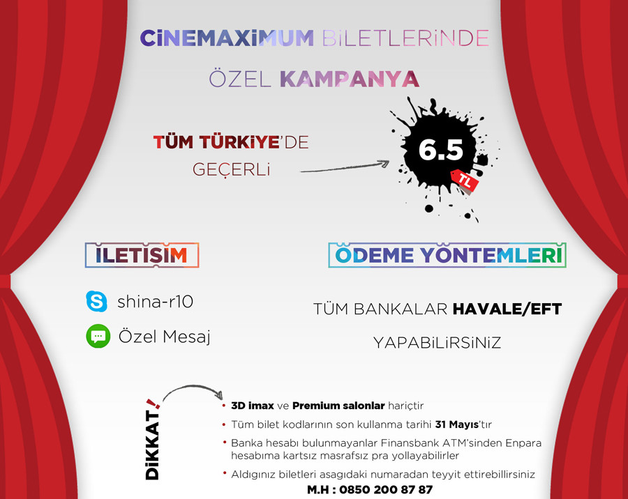  Cinemaximum Biletleri 6.50 ₺ - Hızlı Teslimat