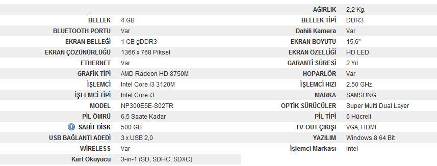  Samsung NP300E5E-S02TR