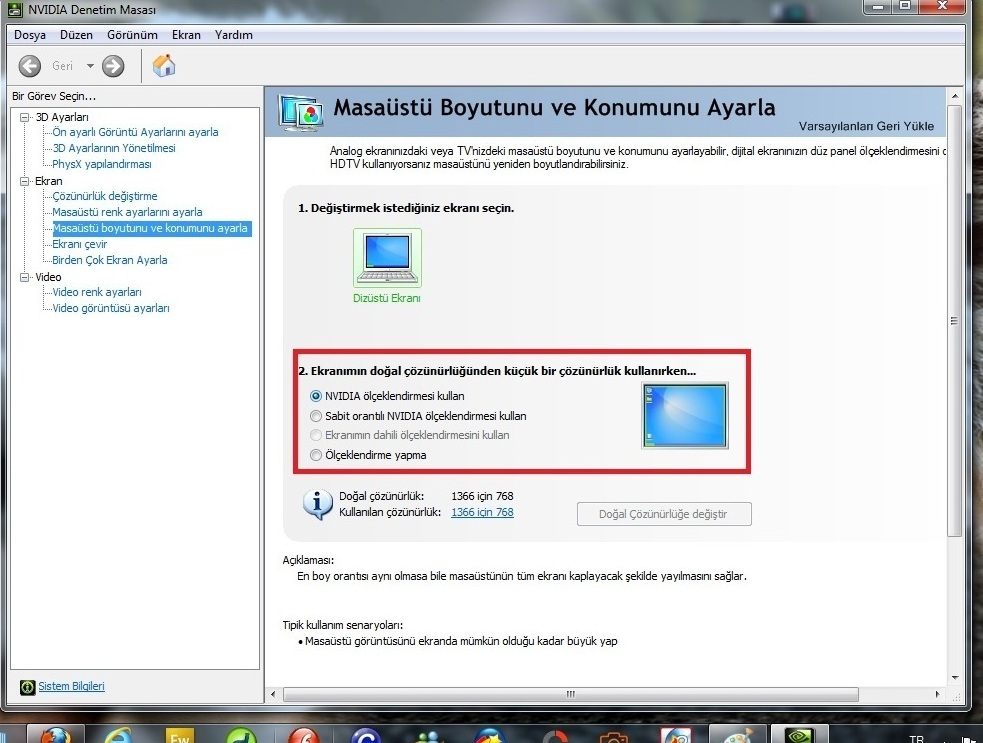  Windows 7 Oyunlarda Tam ekran Sorunu