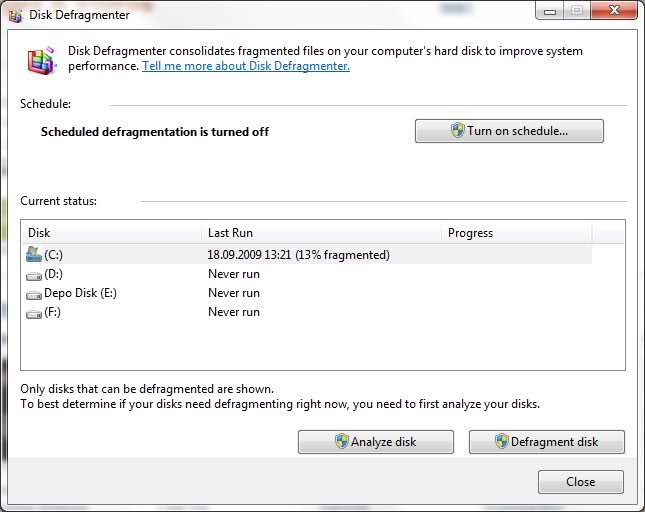  >>>> Windows 7 ve defragment!!! (MS çözmüş olayı)