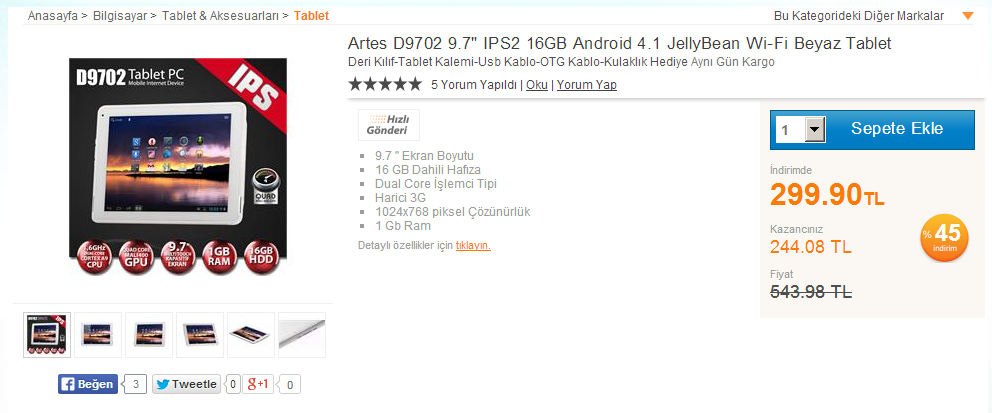  ARTES D9702 IPS 16GB Bluetooth Android 4.1 JellyBean model hakkında bilgisi olan