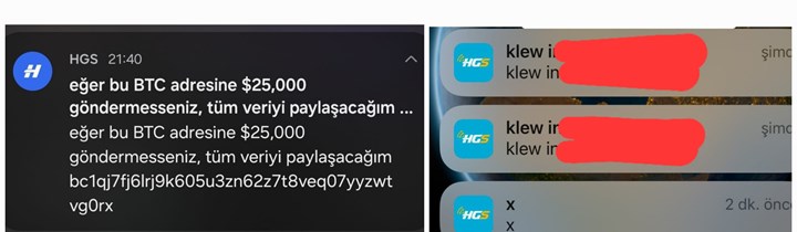 Anadolu Sigorta’nın ardından HGS mobil uygulaması da hacklendi, BTC isteyen mesajlar atılıyor