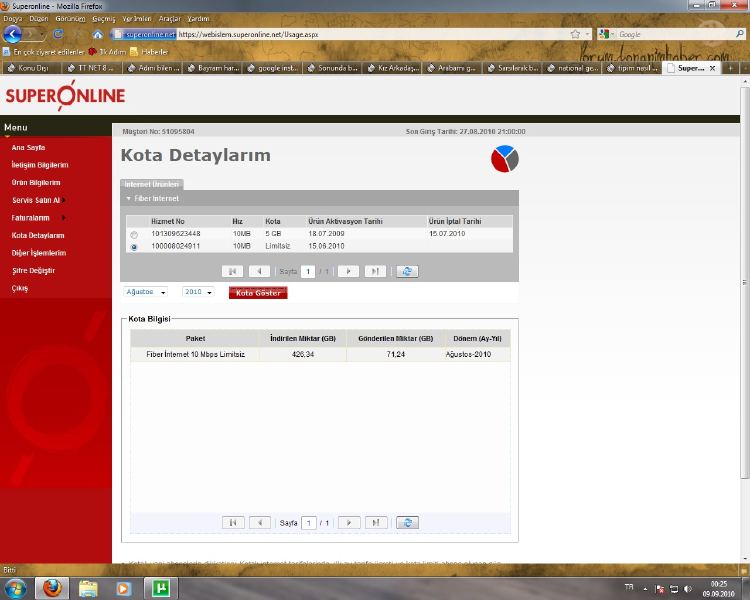  10.09.2010 tarihine kadar yaptığınız kota. SS'li
