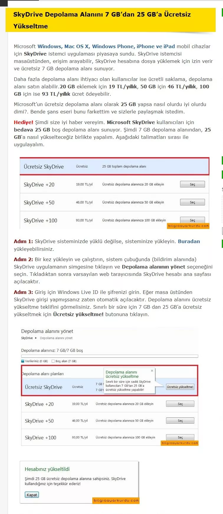  Microsoft Skydrive - Depolama Alanını Küçültüyor