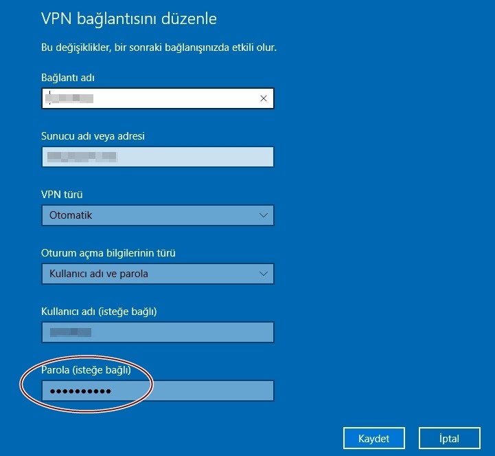 Bilgisayarda kayıtlı olan VPN şifresini görebilir miyiz?