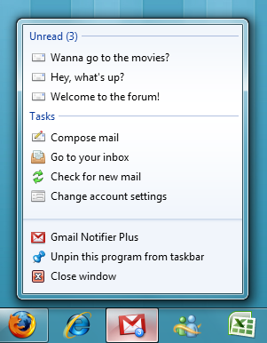  Windows 7 Görev Çubuğunda Gmail Habercisi