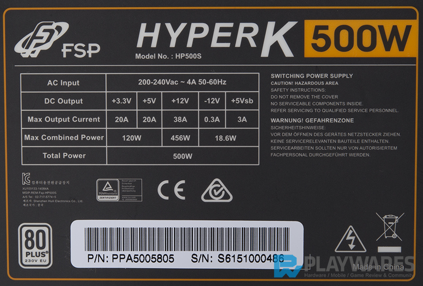 246 TL FSP Hyper K 500 500W 80+ EU kutusuz Güç kaynağı