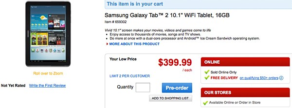 Samsung Galaxy Tab 2 10.1 ön siparişe başladı