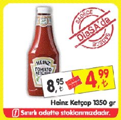  1,350 kiloluk Heinz Ketçap 4,99 TL (DiaSA)