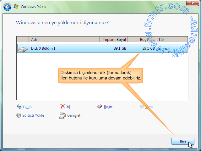  Windows Vista ya nasıl format atılır?ACİ