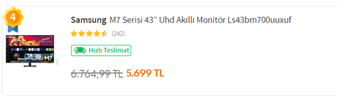 Samsung M7 43” 4k Monitör 5.553,99 TL