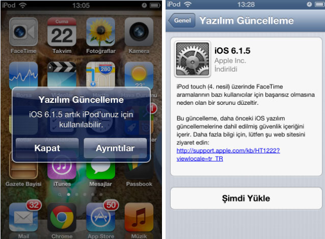  İOS 6.1.5 yayınlandı ( iPod Touch 4.Nesil )
