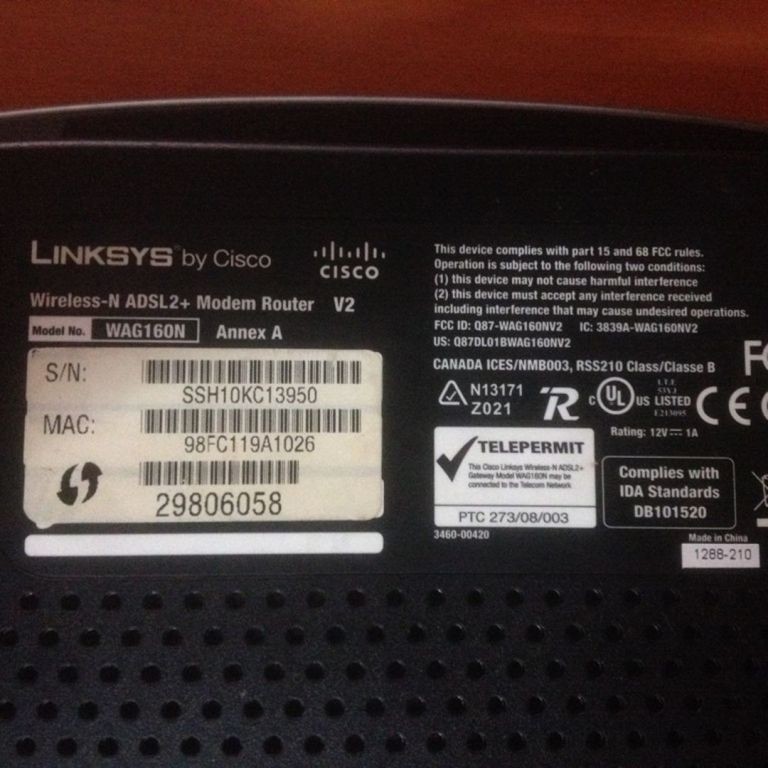 Linksys WAG160N modem