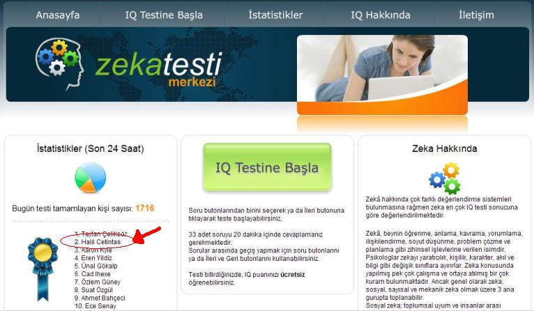  Zeka Testi Merkezi (IQ sunun kaç olduğunu bilen var mı)