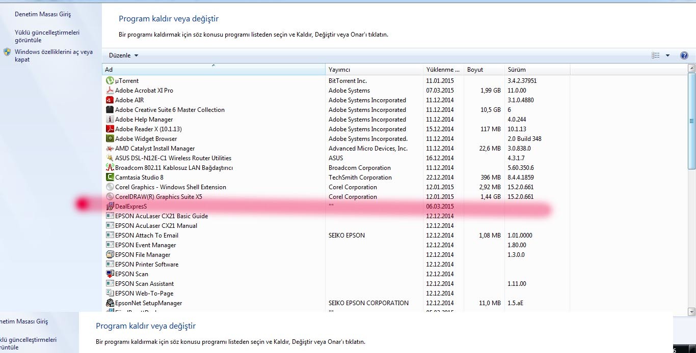  program ekle kaldırdan virus olduğu tahmin edilen programı kaldıramıyorum.