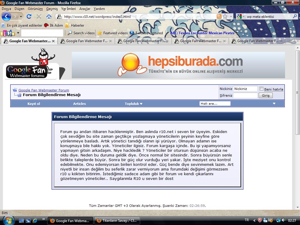  R10.net googlewebmaster forum Hacklenmiş. 14 temmuz 2010 02:35