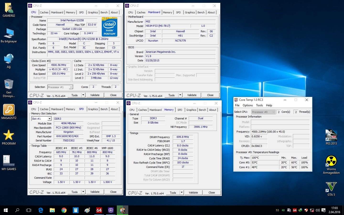  G3258 + H81M-P33 - 8 GB DDR3 1600 RAM - ACIL 320 TL   [SADECE GECEYE KADAR]