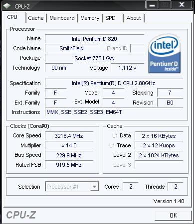  Pentium D 820 2.8 OC 3.7