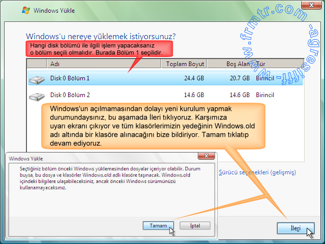  Windows Vista ya nasıl format atılır?ACİ