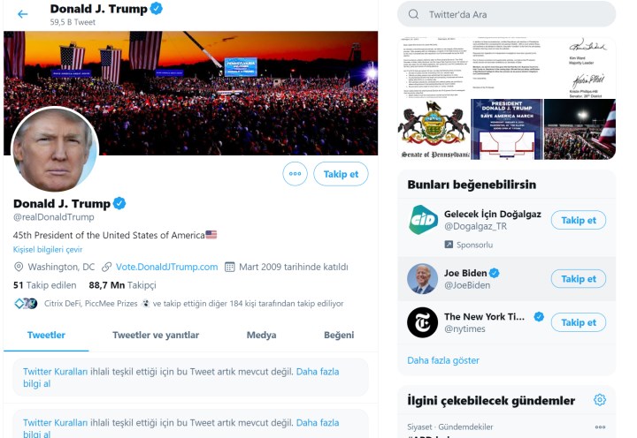 Kongre baskını sonrasında Trump’un sosyal medya hesapları askıya alındı