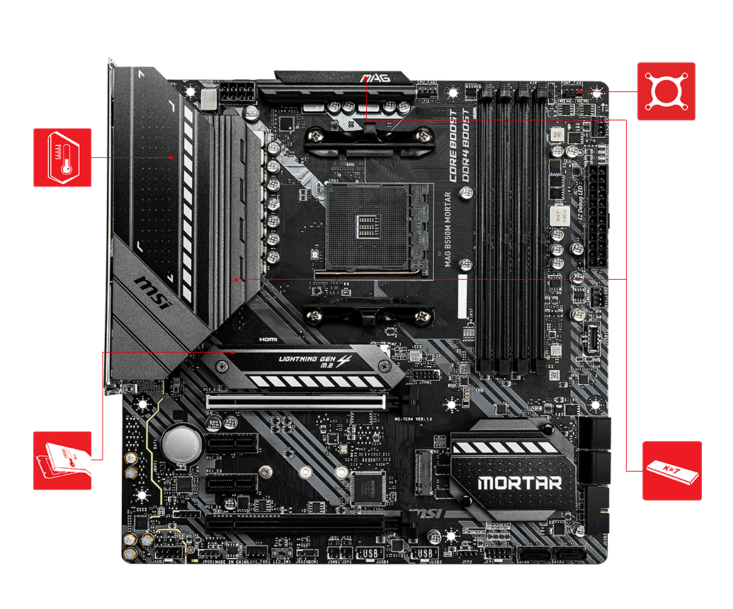 1300 TL MSI MAG B550M MORTAR 4400MHz(OC) DDR4 Soket AM4 M.2 HDMI DP mATX Anakart