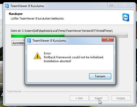  Teamviewer yükleme sorunu