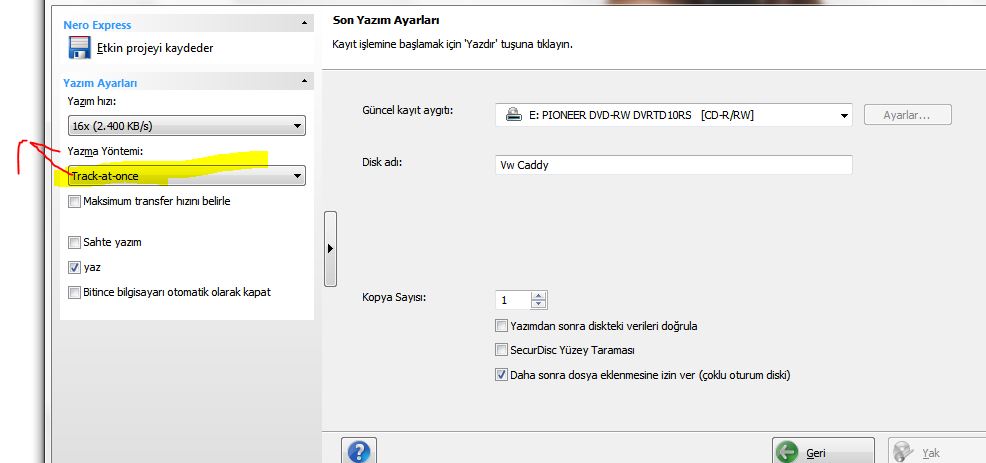  araba için cd yazma yardım