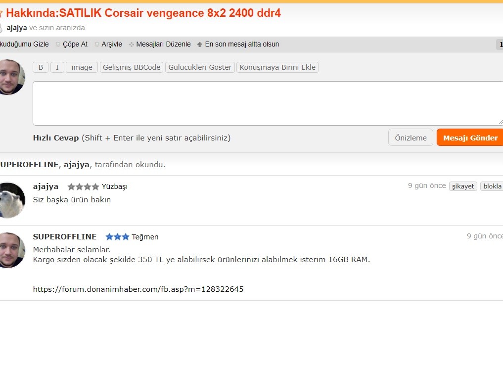 SATILIK Corsair vengeance 8x2 2400 ddr4