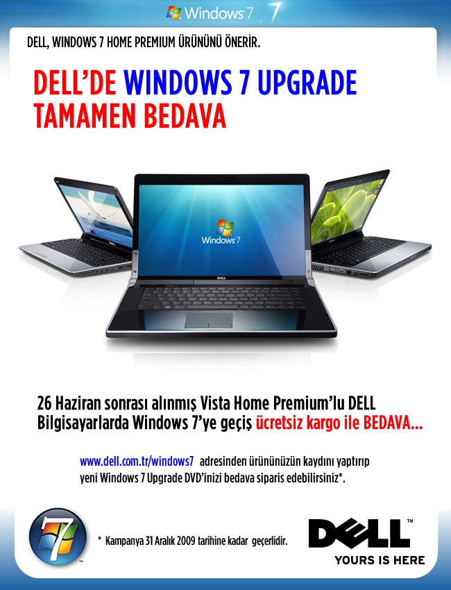 DELL Windows 7 geçiş ücretsiz kargo