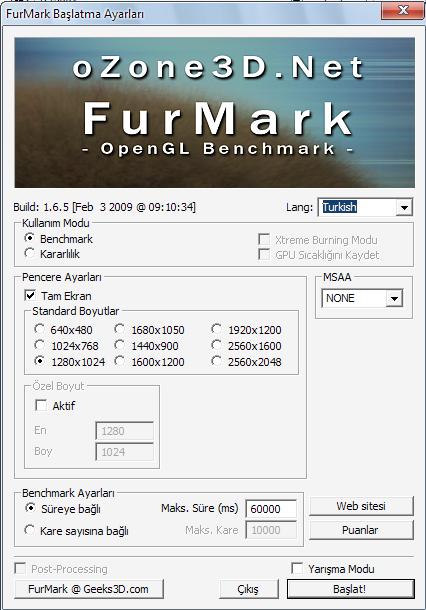  FurMark v1.6.5 Türkçe