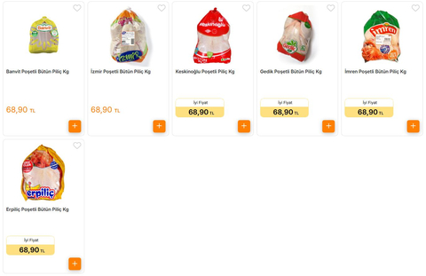 69 TL Banvit Poşetli Bütün Piliç Kg