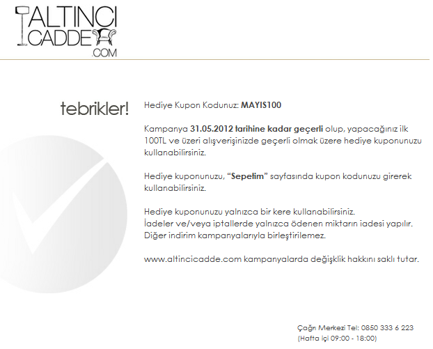  Altincicadde.com 100 tl üzerinde geçerli 50 tl'lik çek bedava