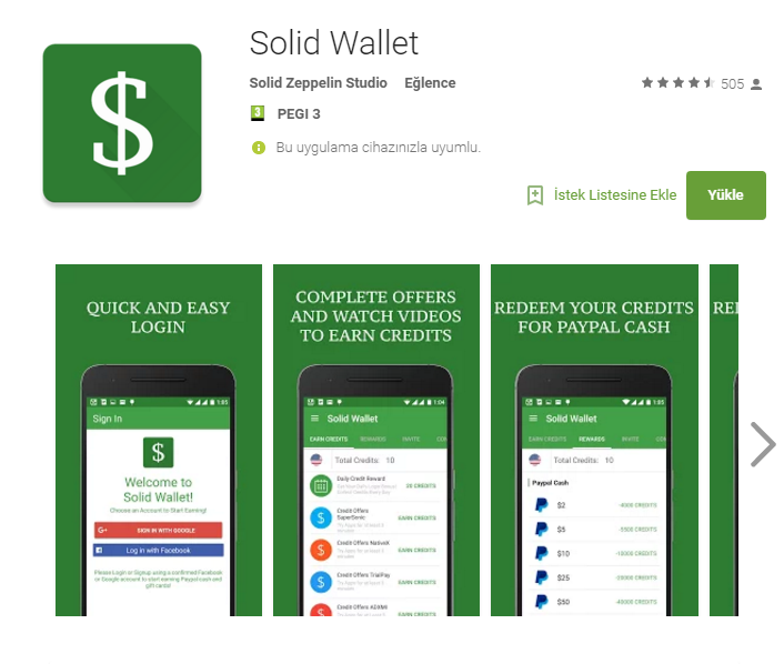  Solid Wallet (hediye kart veya paypal para kazanma uygulaması)
