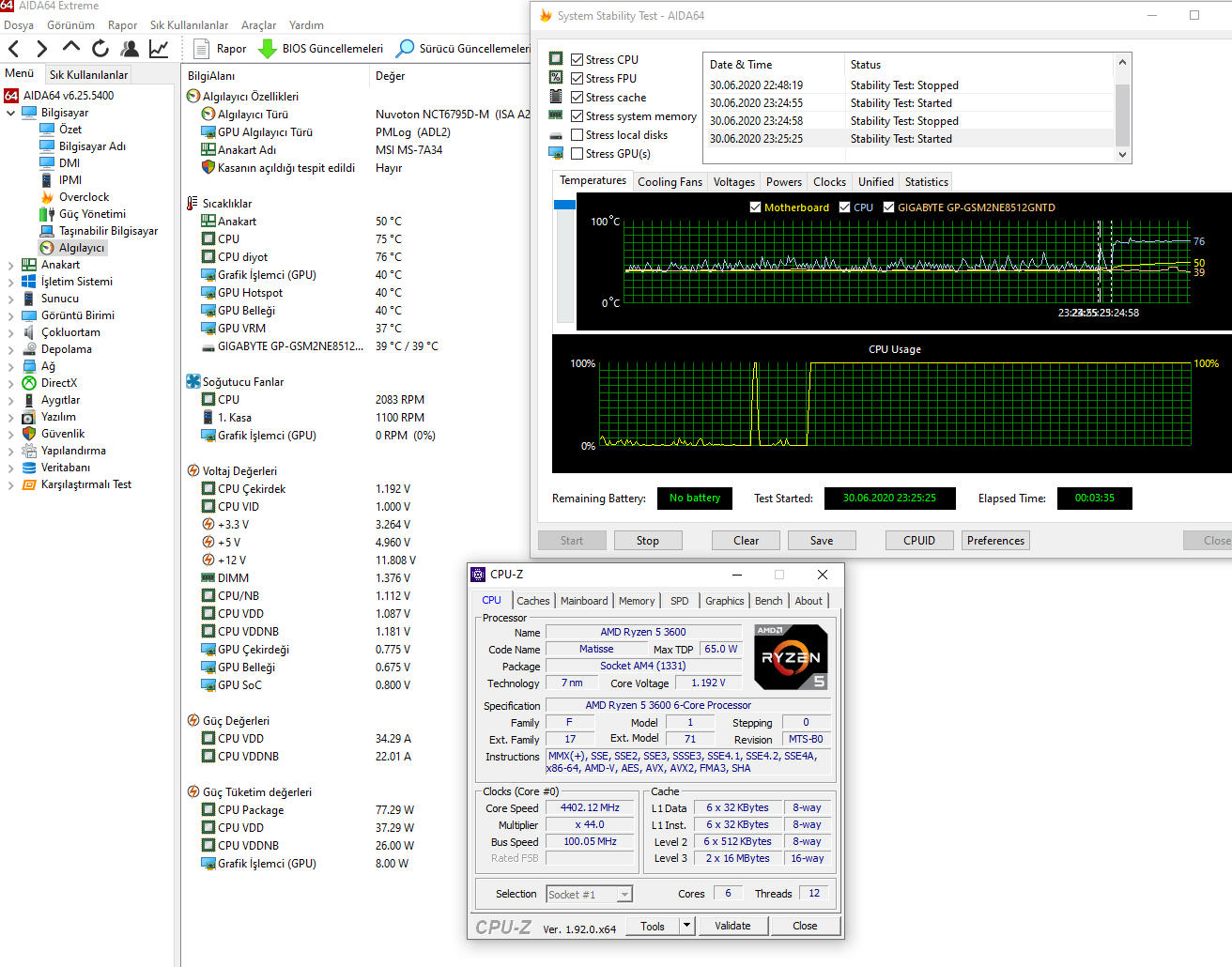 Yeni Ryzen 5 3600 @ 4.5ghz 1.225V