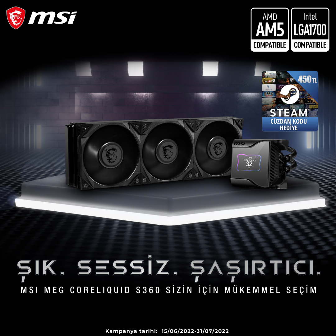 MSI MEG CORELIQUID S Serisini Satın Alanlara 450 TL Değerinde Steam Kodu Hediye!