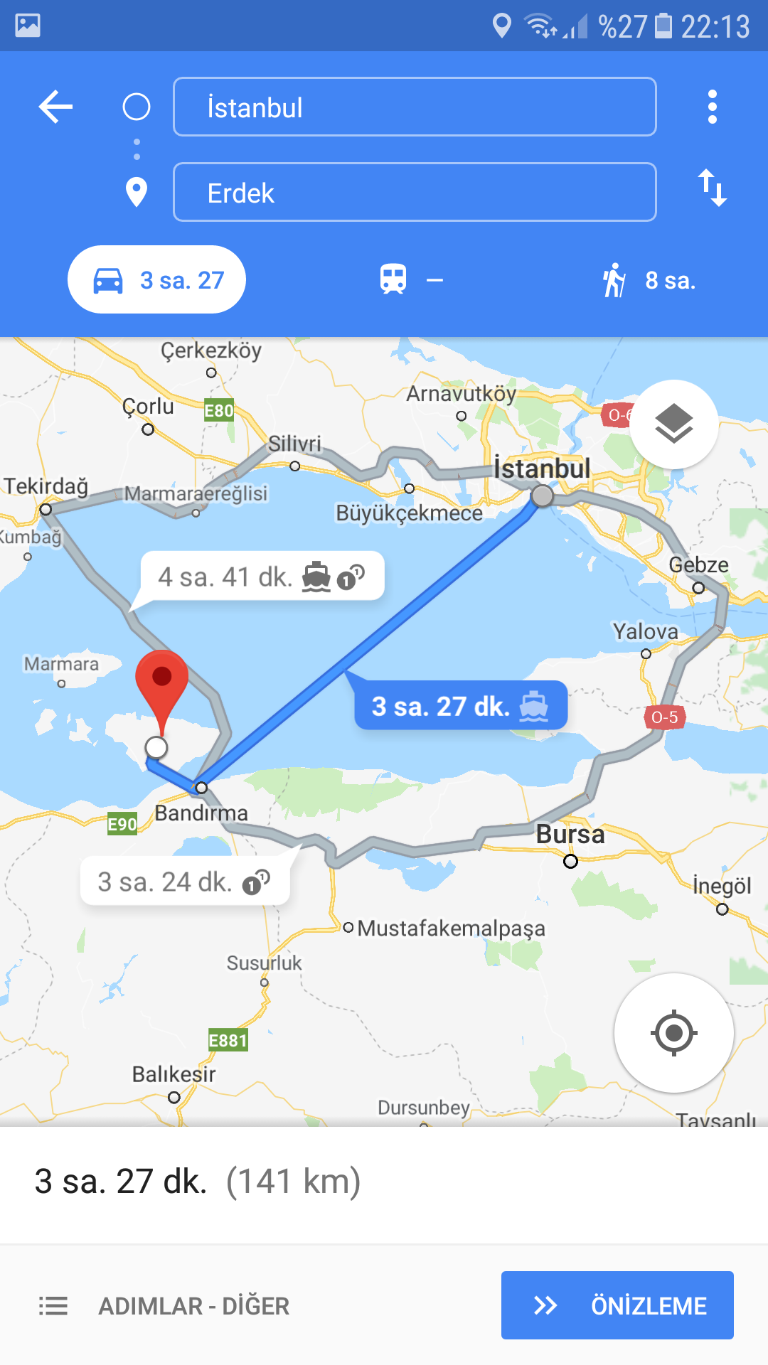 Istanbul'dan Erdek'e en uygun ve mantikli yol güzergahi nedir? 