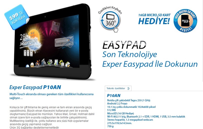  EXPER EASYPAD (P10AN) TABLET PC KULLANICILARI