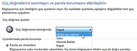  power tuşuna uzun bastığımızda pc kapanmasın istiyorum lütfen yardım