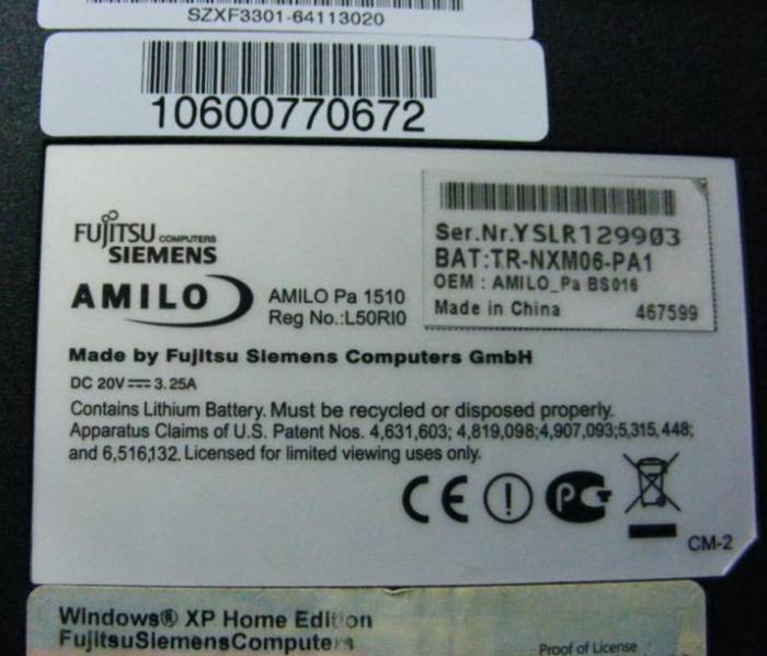            FUJITSU SIEMENS AMILO PA 1510 AMD 64 X2 LAPTOP TAKASLI