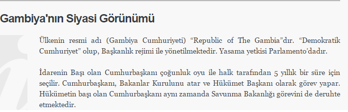 Gambiya'nın Siyasi Yönetimi ( Erdoğan Bunu Beğendi )