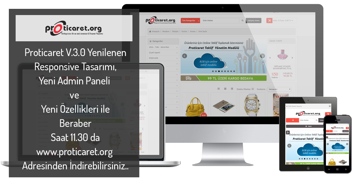  Ücretsiz E-Ticaret Sitesi Fırsatı Proticaret !