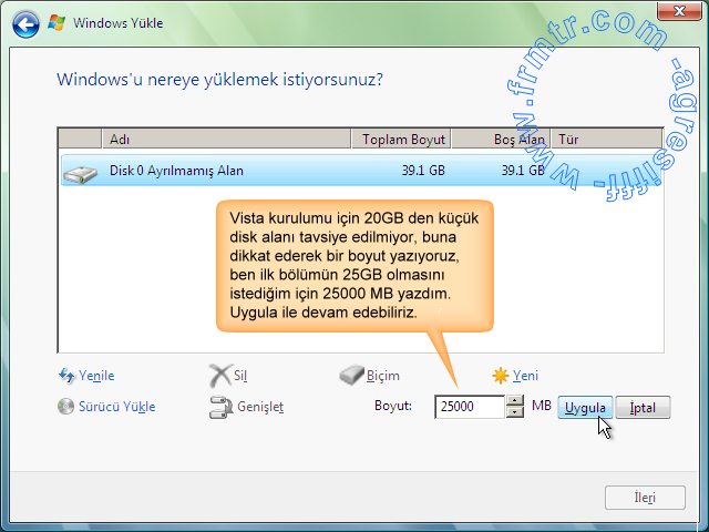  Windows Vista ya nasıl format atılır?ACİ