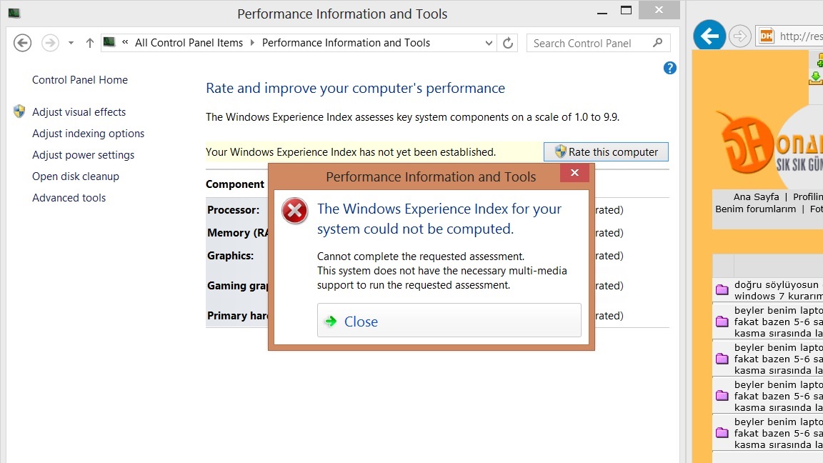  Yardım 'the windows experience index for your system could not be computed' hatası!