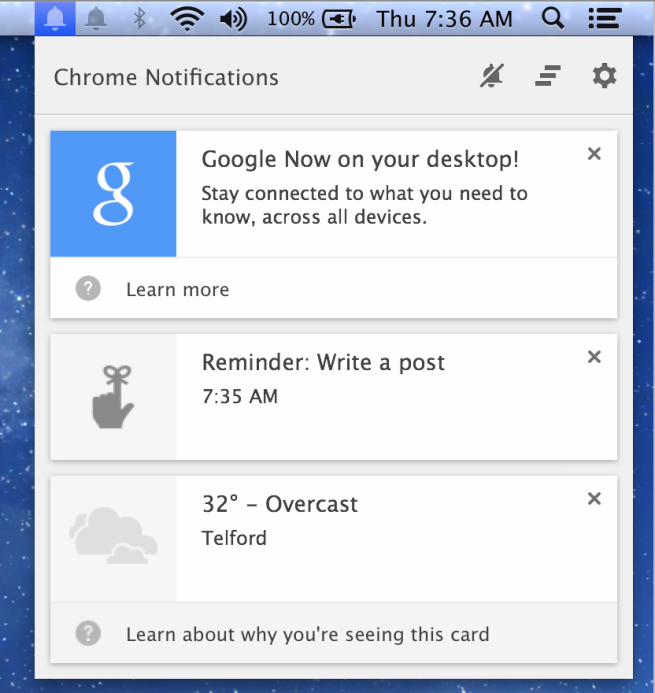 Google Now Bildirimleri, Chrome ile Mac'lerle buluşuyor