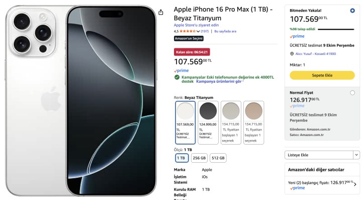 Amazon'da iPhone 16 Pro Max'de yaklaşık 20 bin TL indirim!