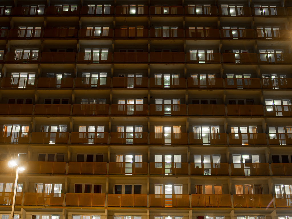 Time window. Block of Flats in Japan. Im0 Windows Lights.