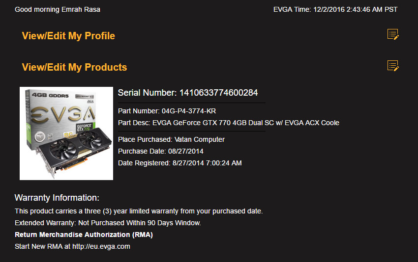 Satılık EVGA GeForce GTX770 4 GB 256-bit (04G-P4-3774-KR)